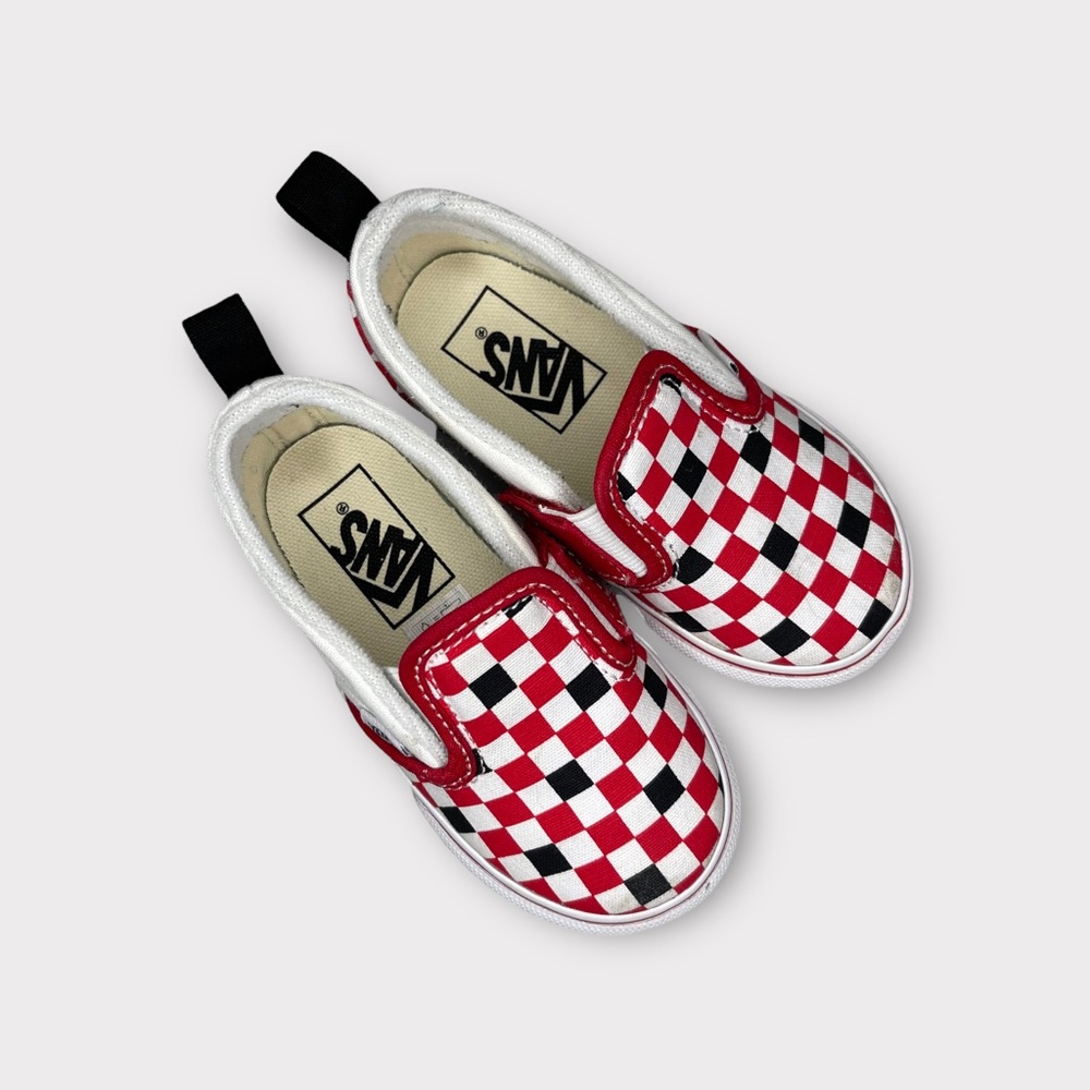 Vans “I Love” Checkered Red & Black Slip On Sneakers